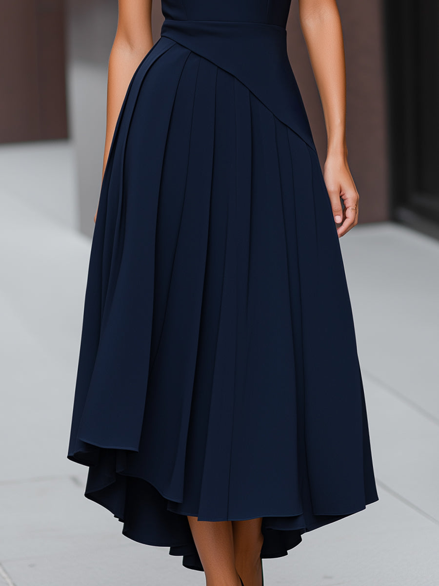 Sleeveless Pleated Asymmetrical Midi Dress