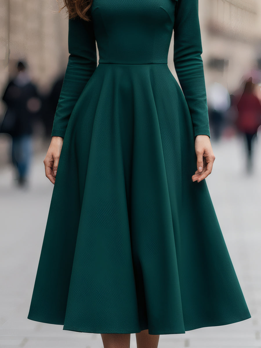 Emerald Draped Neckline Midi Dress