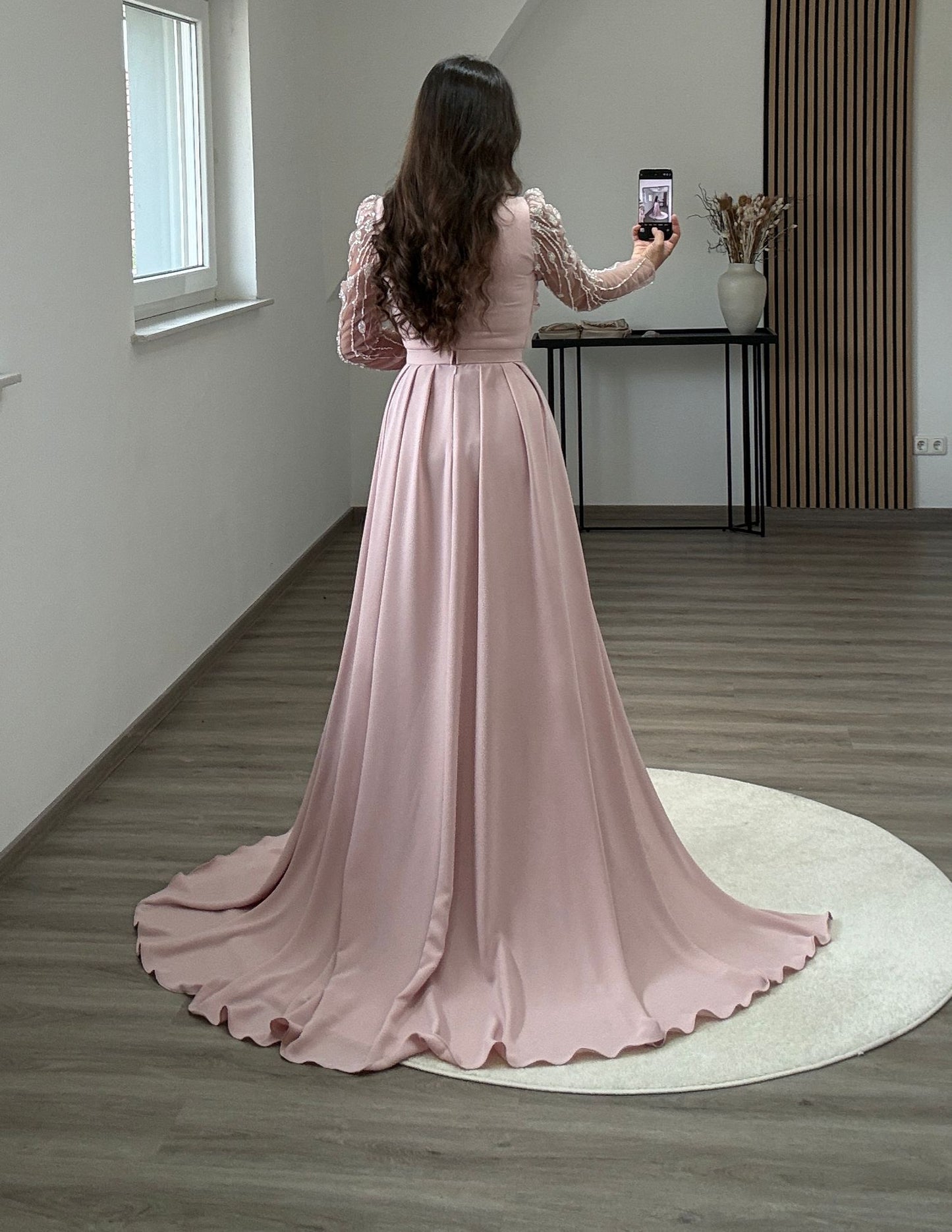 Long Sleeves One Shoulder Ruched Evening Dress