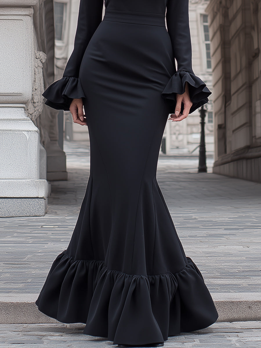 Elegant Mermaid Maxi Dress With Ruffled Details