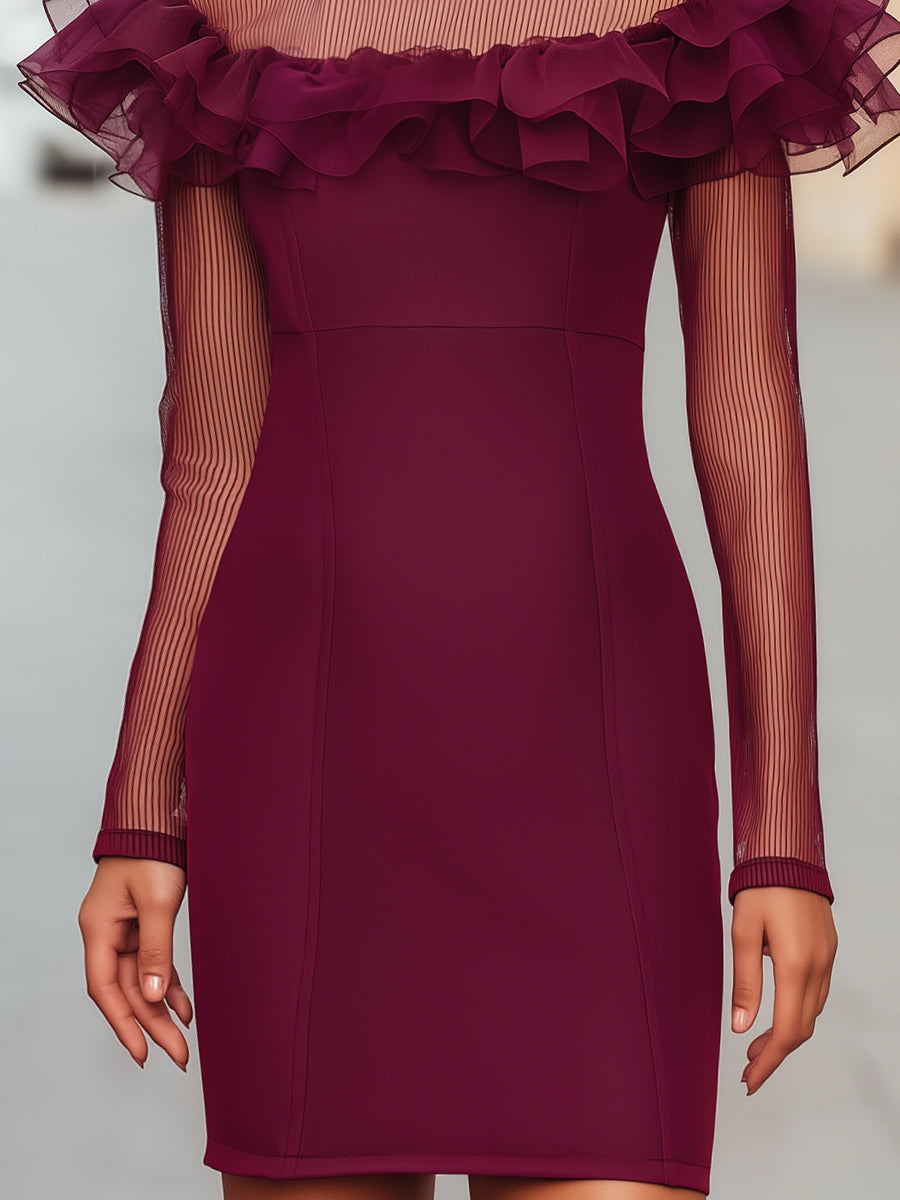Ruffled Mesh Sleeve Bodycon Dress