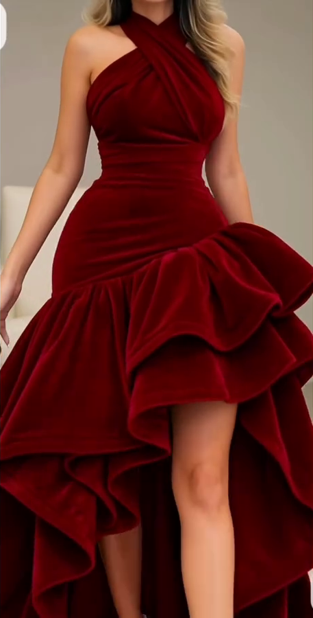 Gorgeous Burgundy Halter Mermaid Prom Dress