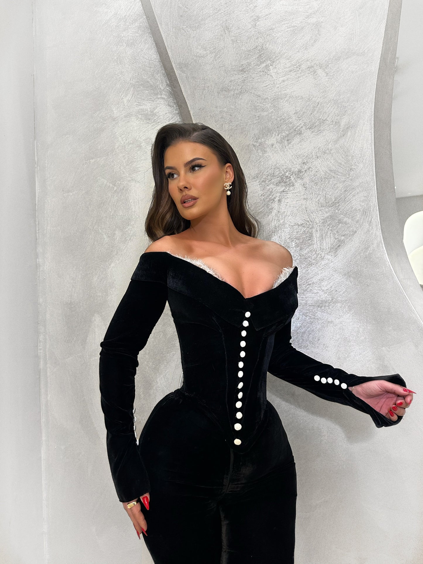 Long Sleeves Off-Shoulder Beads Prom Dress