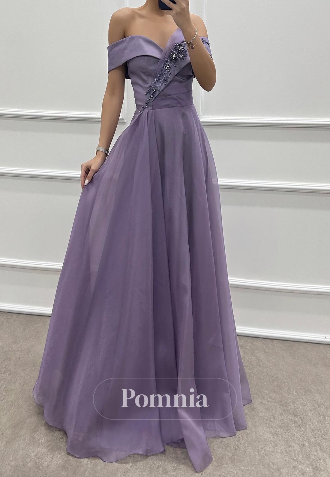 A-Line Off-Shoulder Appliques Evening Dress