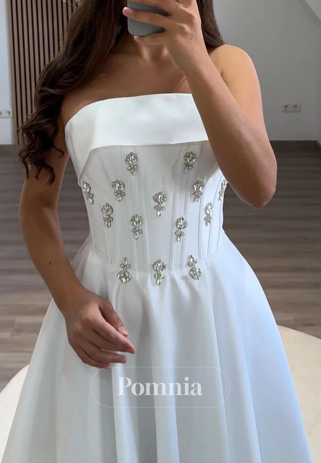 A-Line Strapless Sleeveless Beads Evening Dress