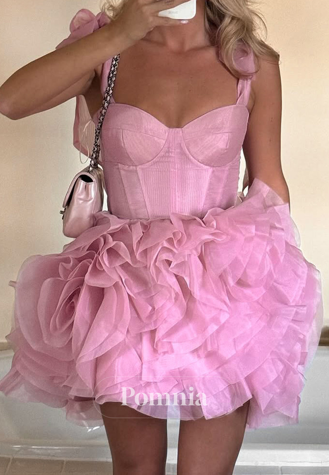 Blushing Pink Spaghetti Straps Ruffles Homecoming Dress