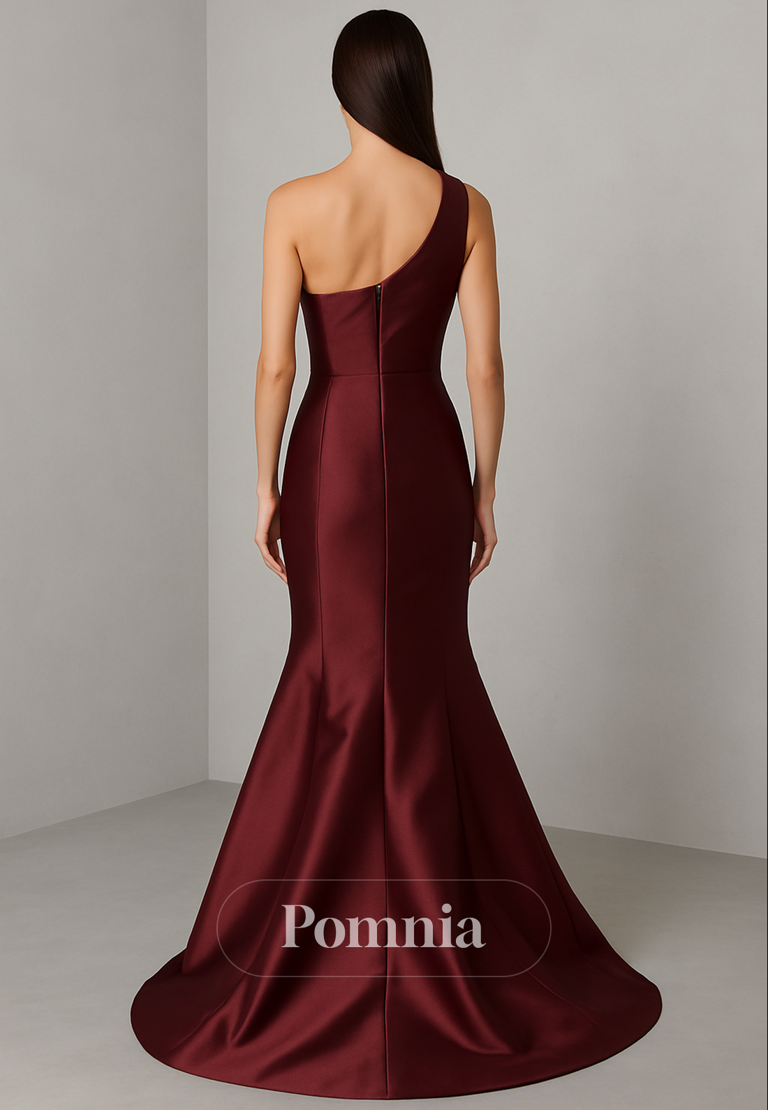 Cabernet One Shoulder Sleeveless Mermaid Evening Dress