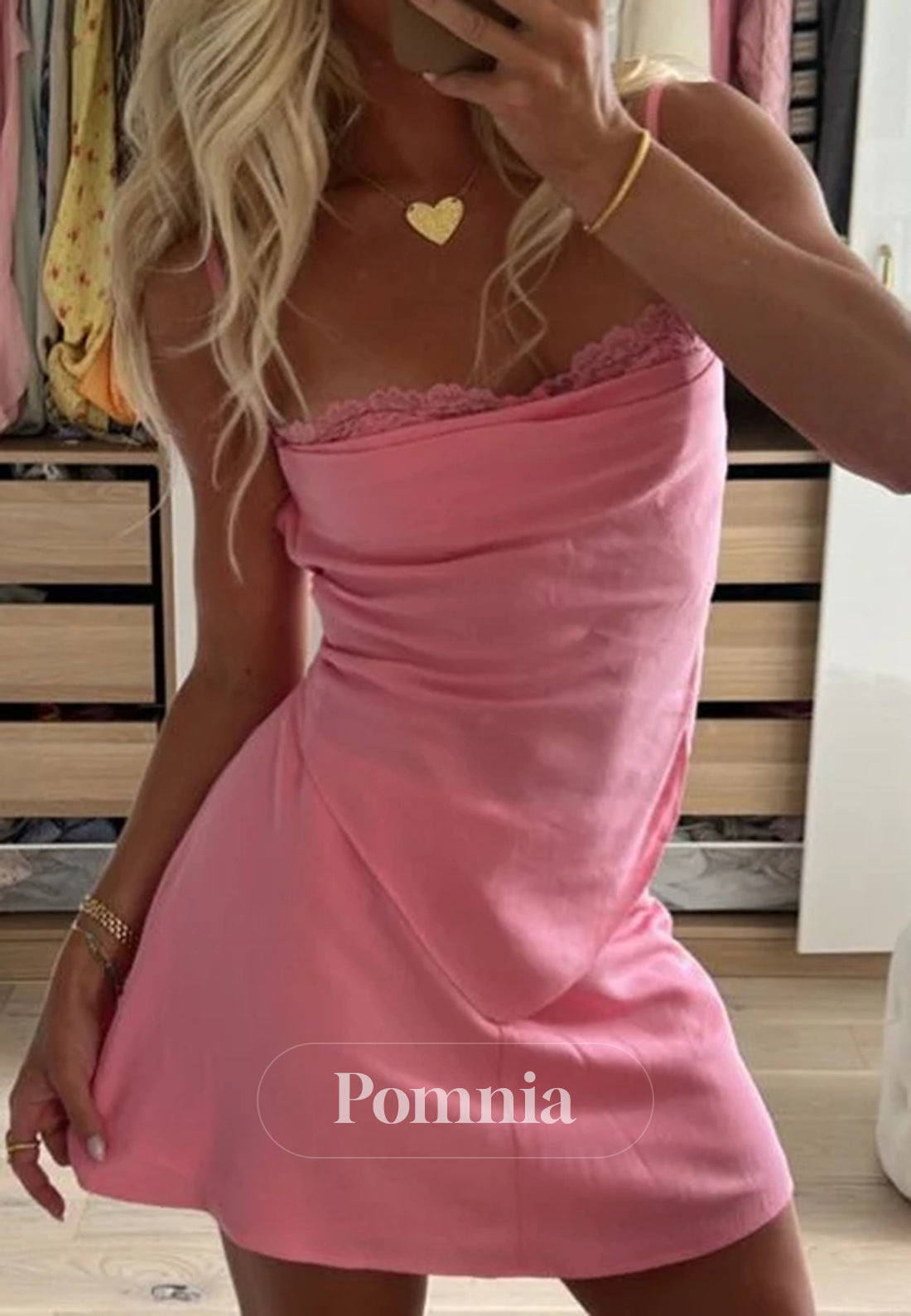 Cute A Line Sweetheart Pink Short Homecoming Dress with Lace