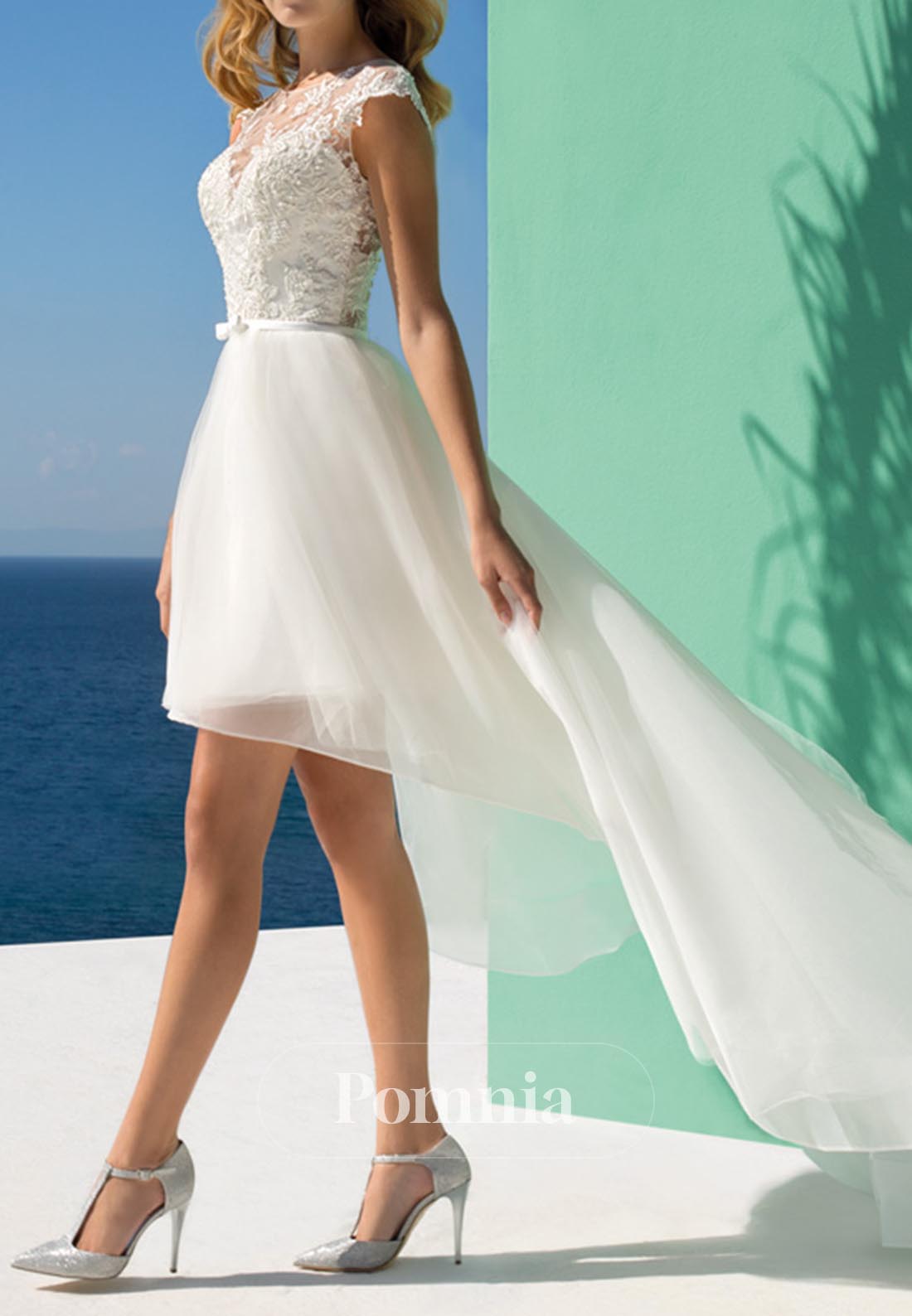 Charming Scoop Sleeveless Corset High Low Lace Wedding Dress