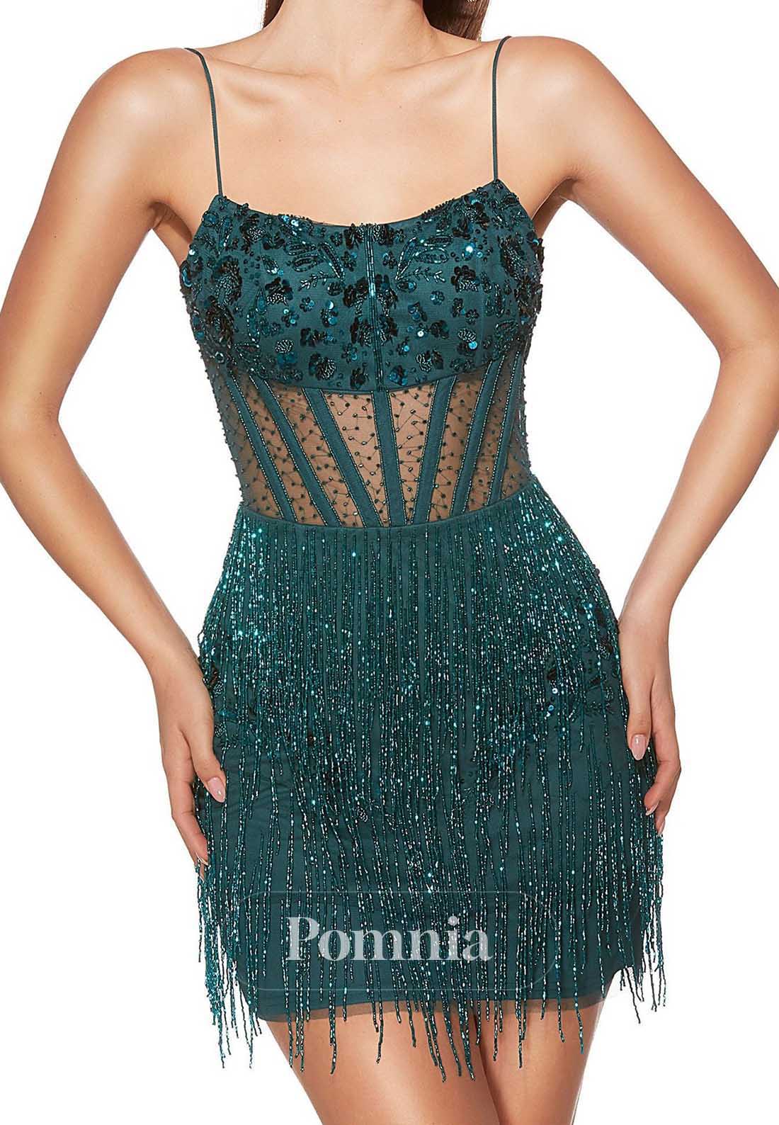Dark Green Spaghetti Straps Scoop Tulle Homecoming Dress