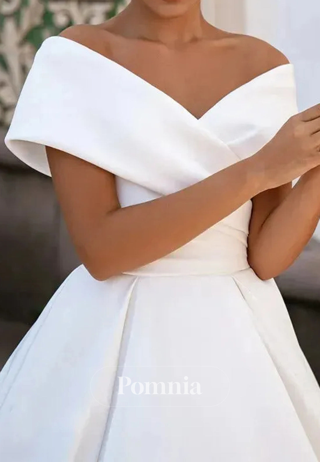 Gorgeous Ball Gown Off-Shoulder Satin Sweep Train Corset Wedding Dress