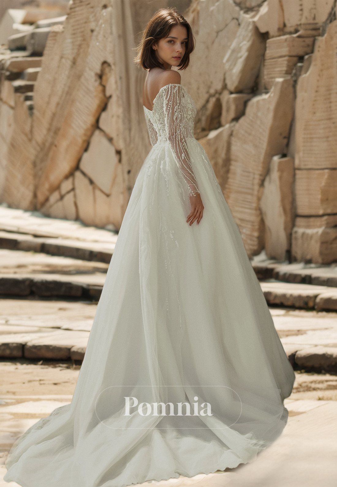 A-Line Off-Shoulder Long Sleeves Corset Tulle Appliques Lace wedding Dress