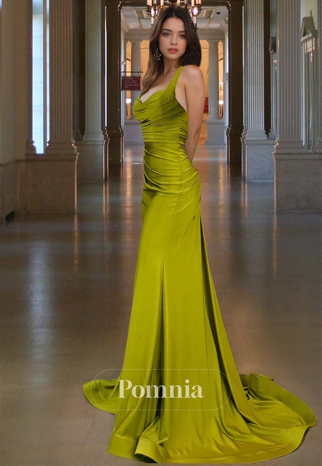 Mermaid Spaghetti Straps Sweetheart Prom Dress with Slit Ruched Evening Party Dress