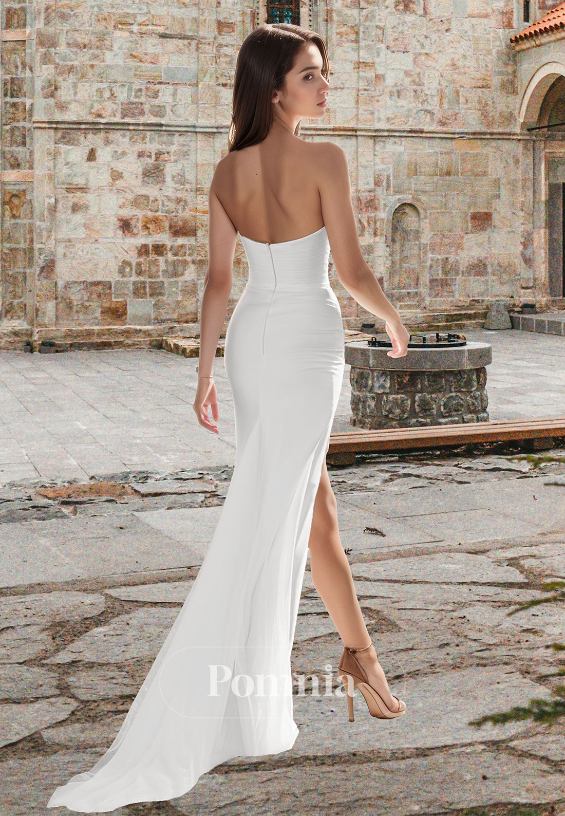 High Neck Long Sleeves Lace Appliques Pleated Sheath Beach Wedding Dress