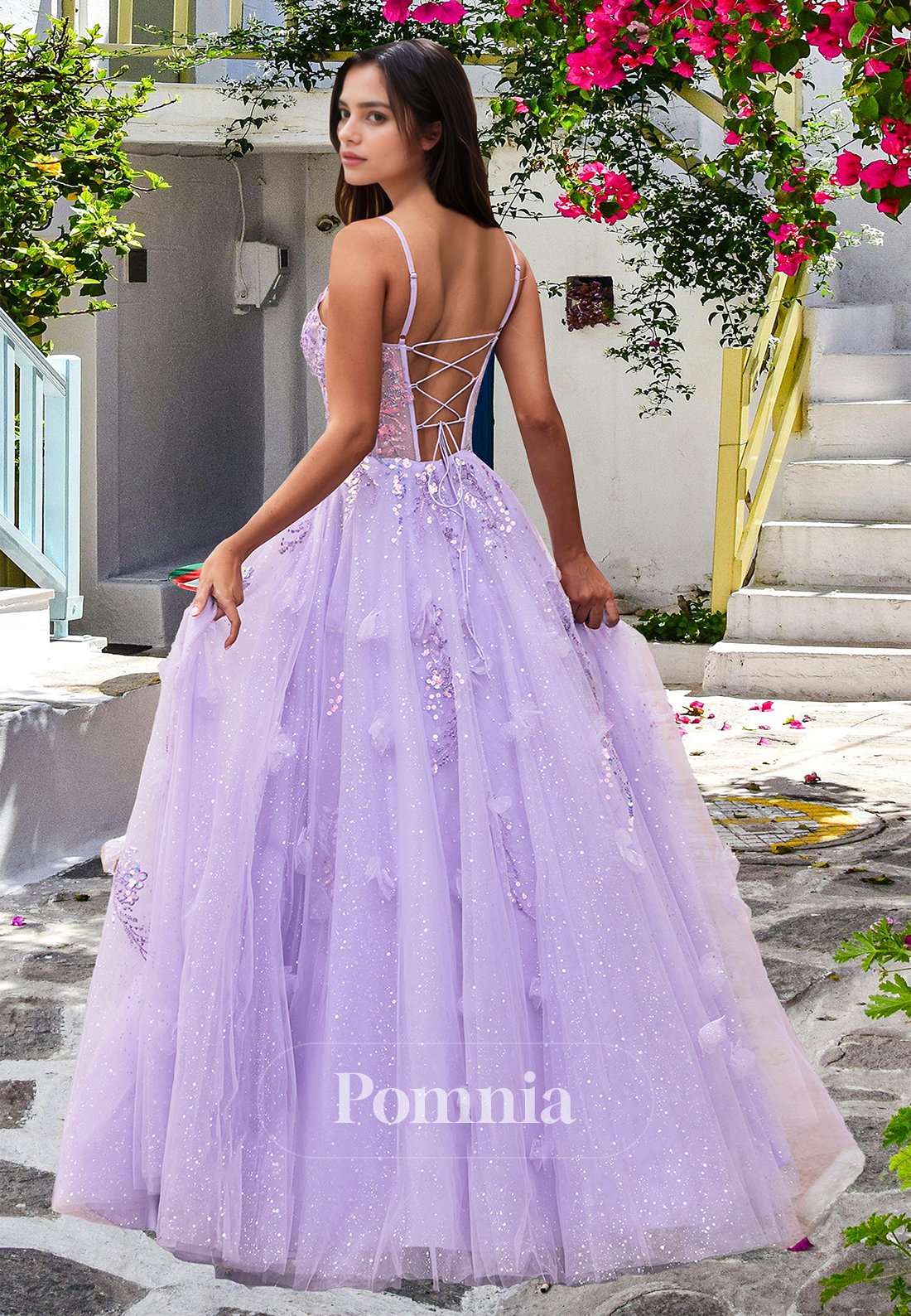 Lilac Spaghetti Straps Sweetheart Prom Dress with Slit Backless Corset Evening Party Dress