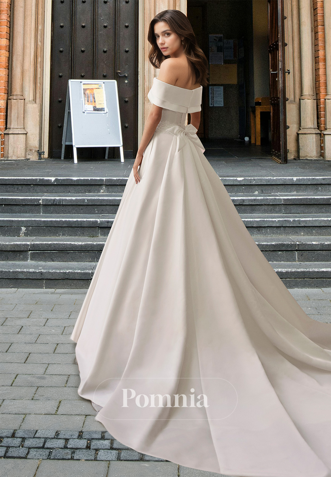 Elegant A-Line Off-Shoulder Sleeveless Bowknot Court Train Satin Wedding Dress