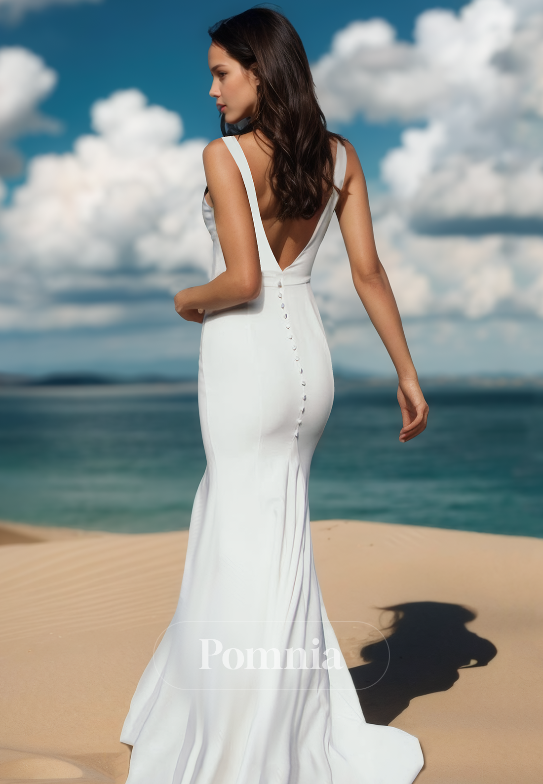 Sheath Spaghetti Straps V-Neck Slit Beach Wedding Dress