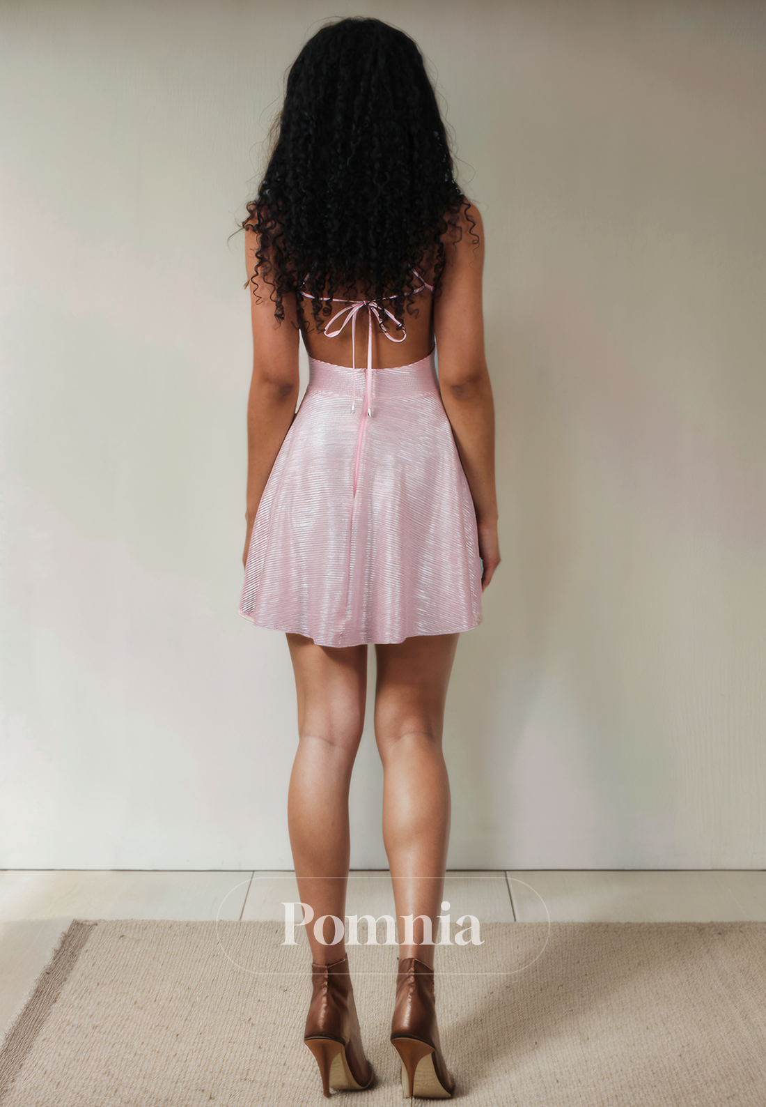 Spaghetti Straps V-Neck A-Line Sequined Sleeveless Short Homecoming Dress