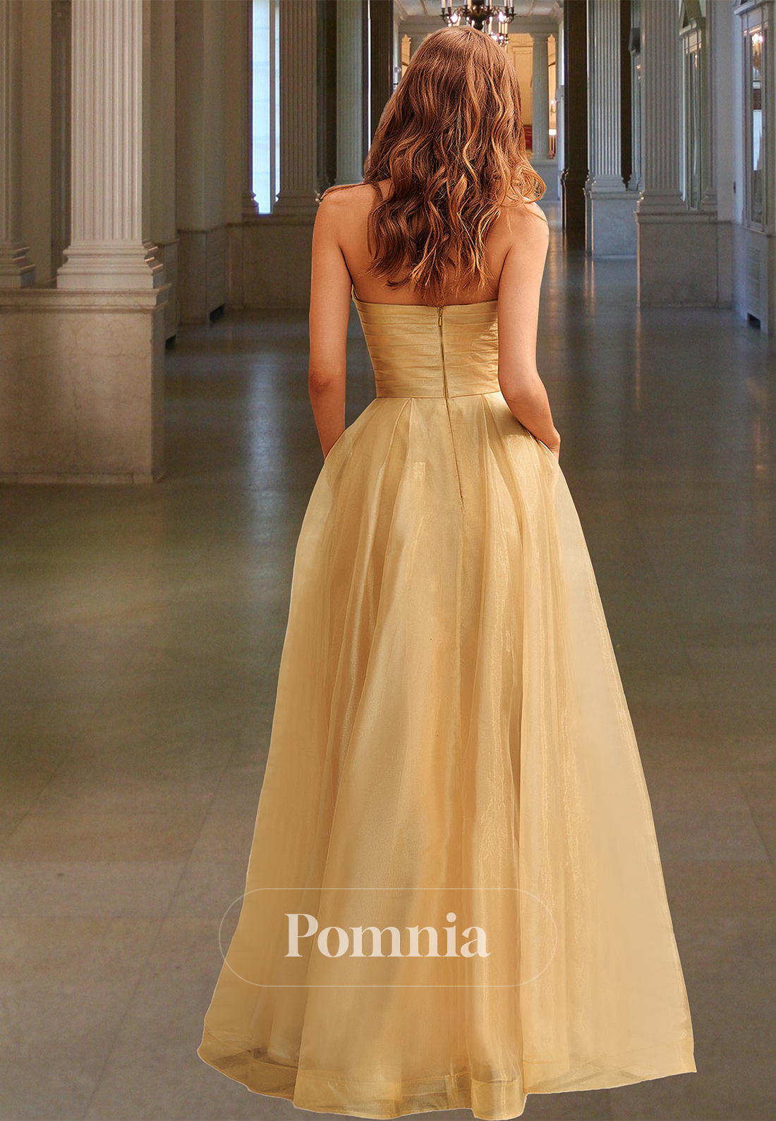 Simple A-Line Strapless Sleeveless Empire-Waist Appliques Evening Party Dress