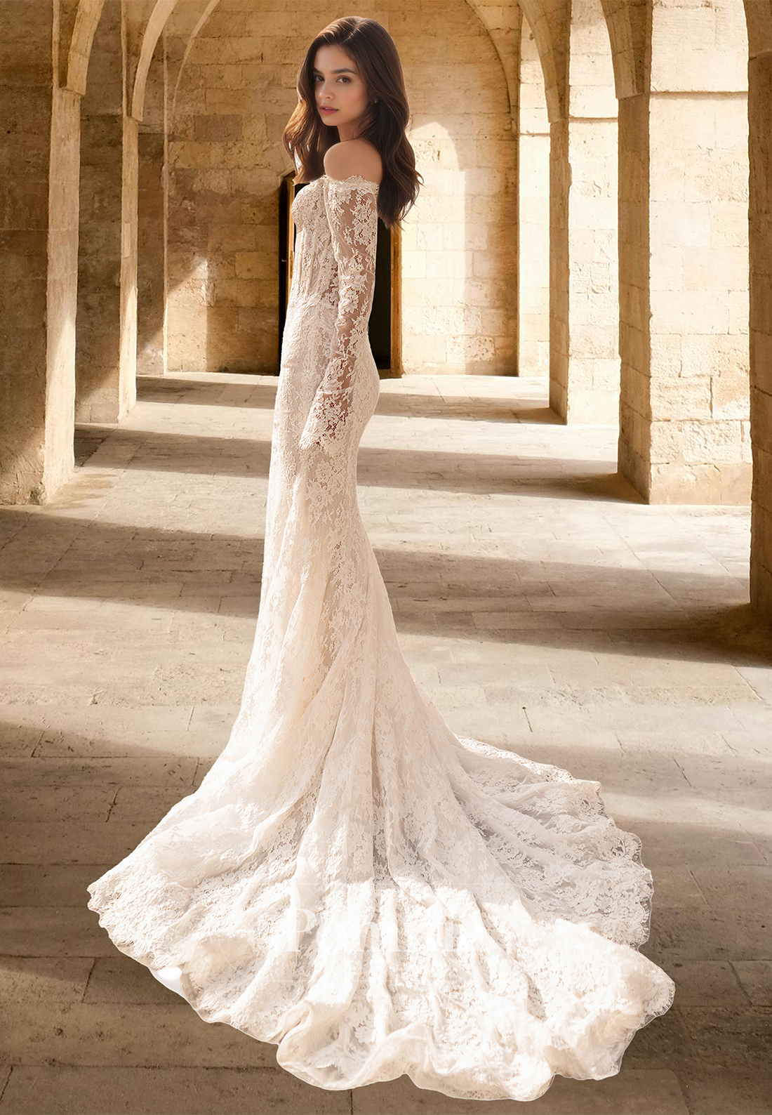 Charming Off-Shoulder Long Sleeves Lace Appliques Mermaid Wedding Dress