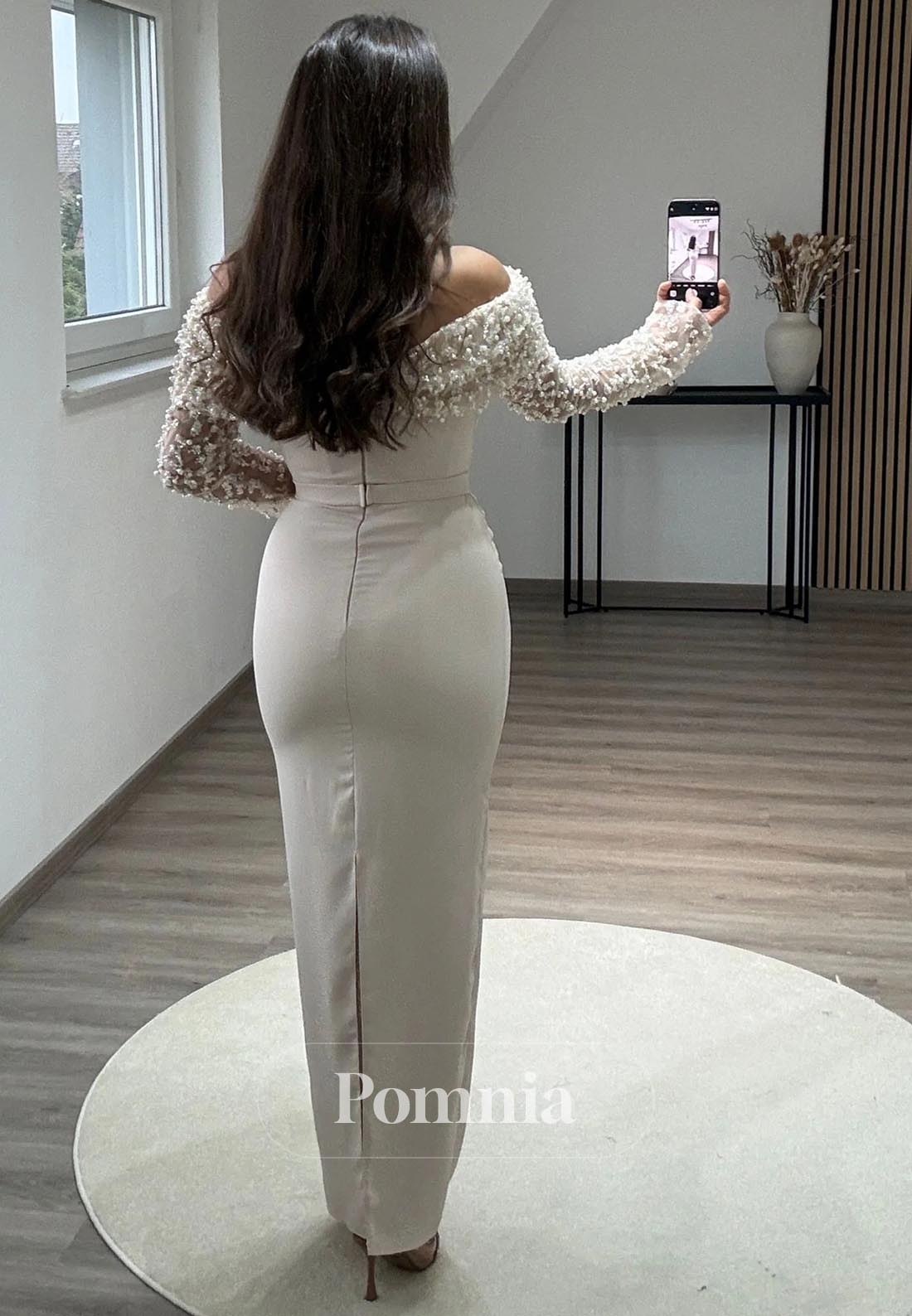 A-Line Off-Shoulder Long Sleeves Appliques Evening Dress