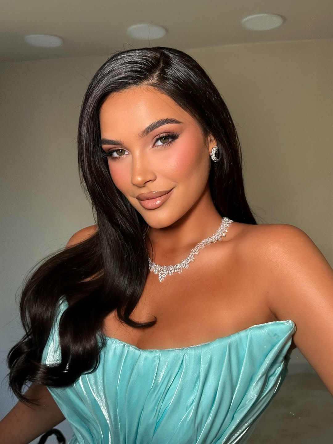 Blue Scoop Neck Sleeveless Ruched Mermaid Sweep Train Evening Dress Prom Gown