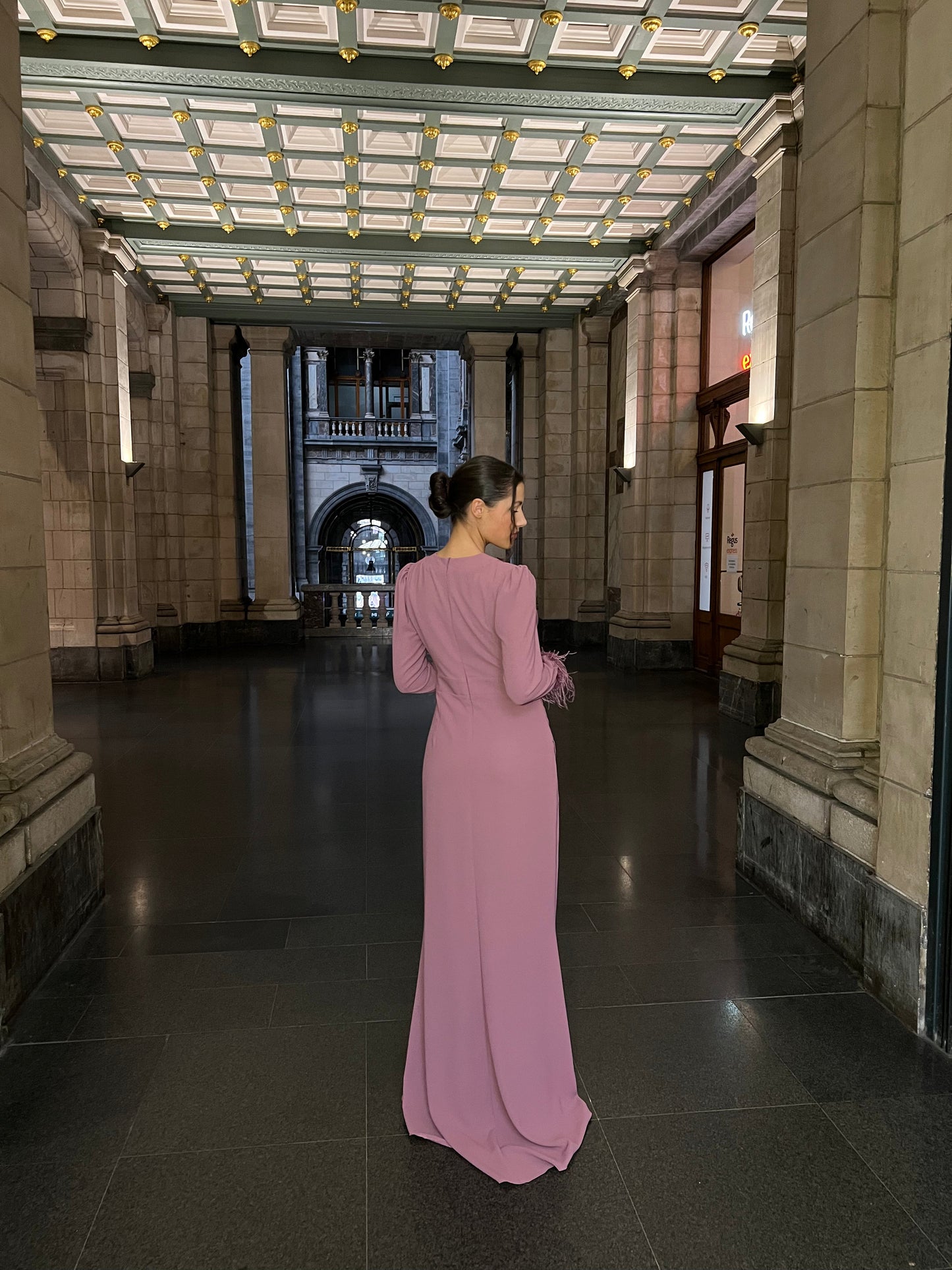 Dusty Rose Sheath Ruched Long Sleeves Back Zipper Formal Dress