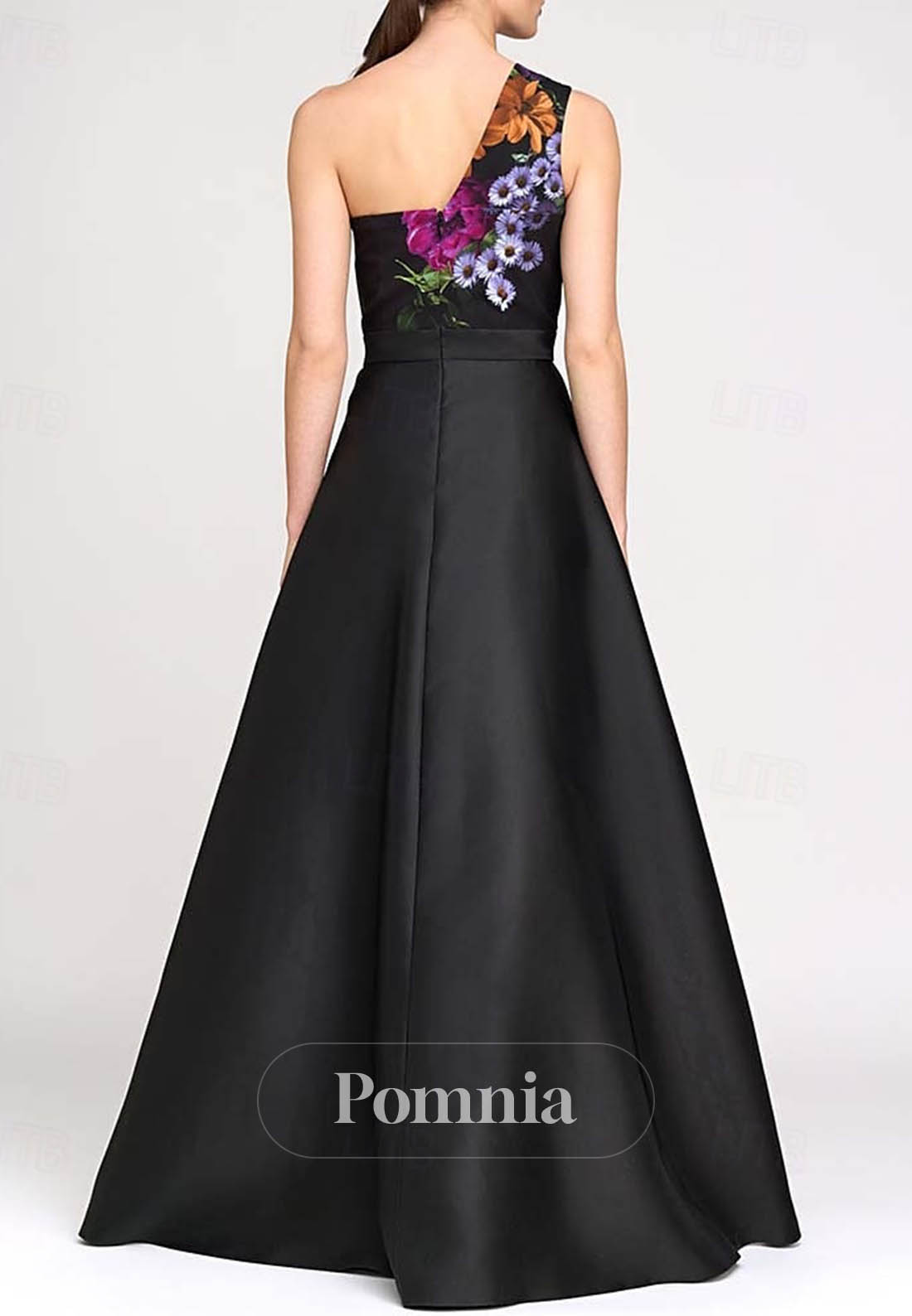 Formal One Shoulder Evening Satin with Appliques
