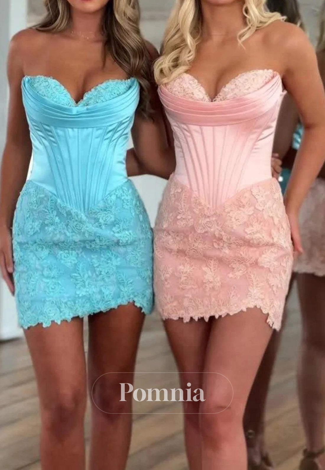 Lace Corset Sweetheart Satin Bodice Mini Homecoming Dress