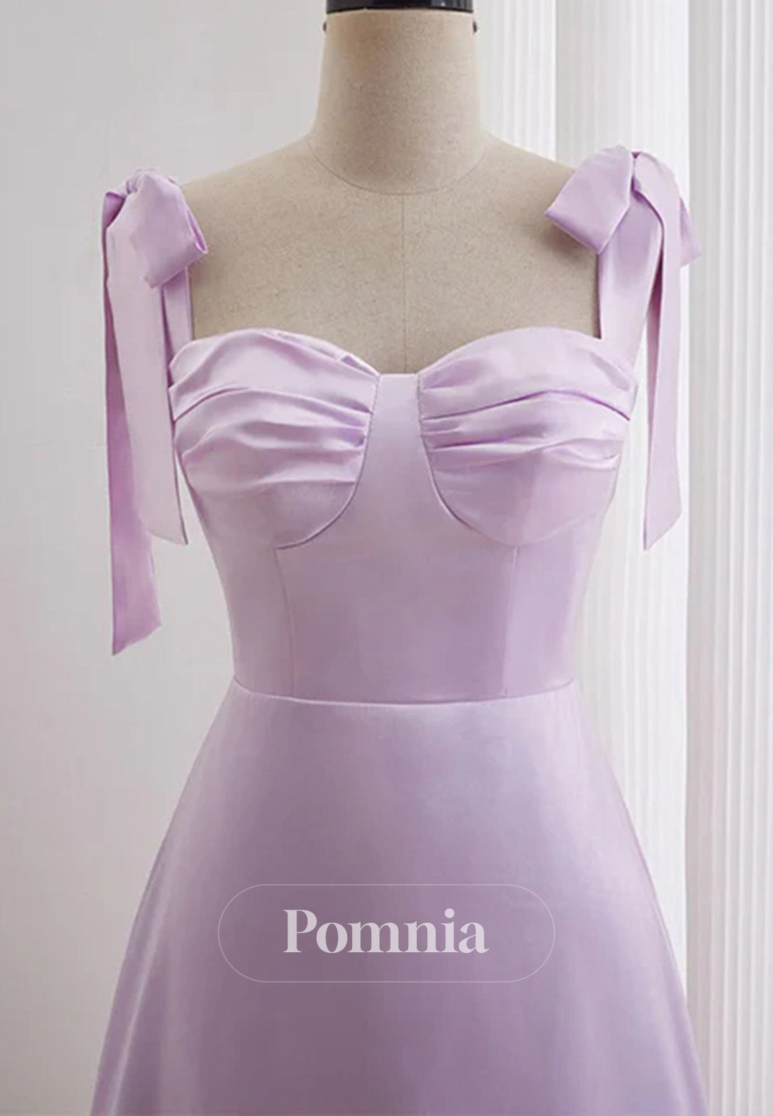 Lavender A-line Bow Tie Ruched Short Homecoming Dress