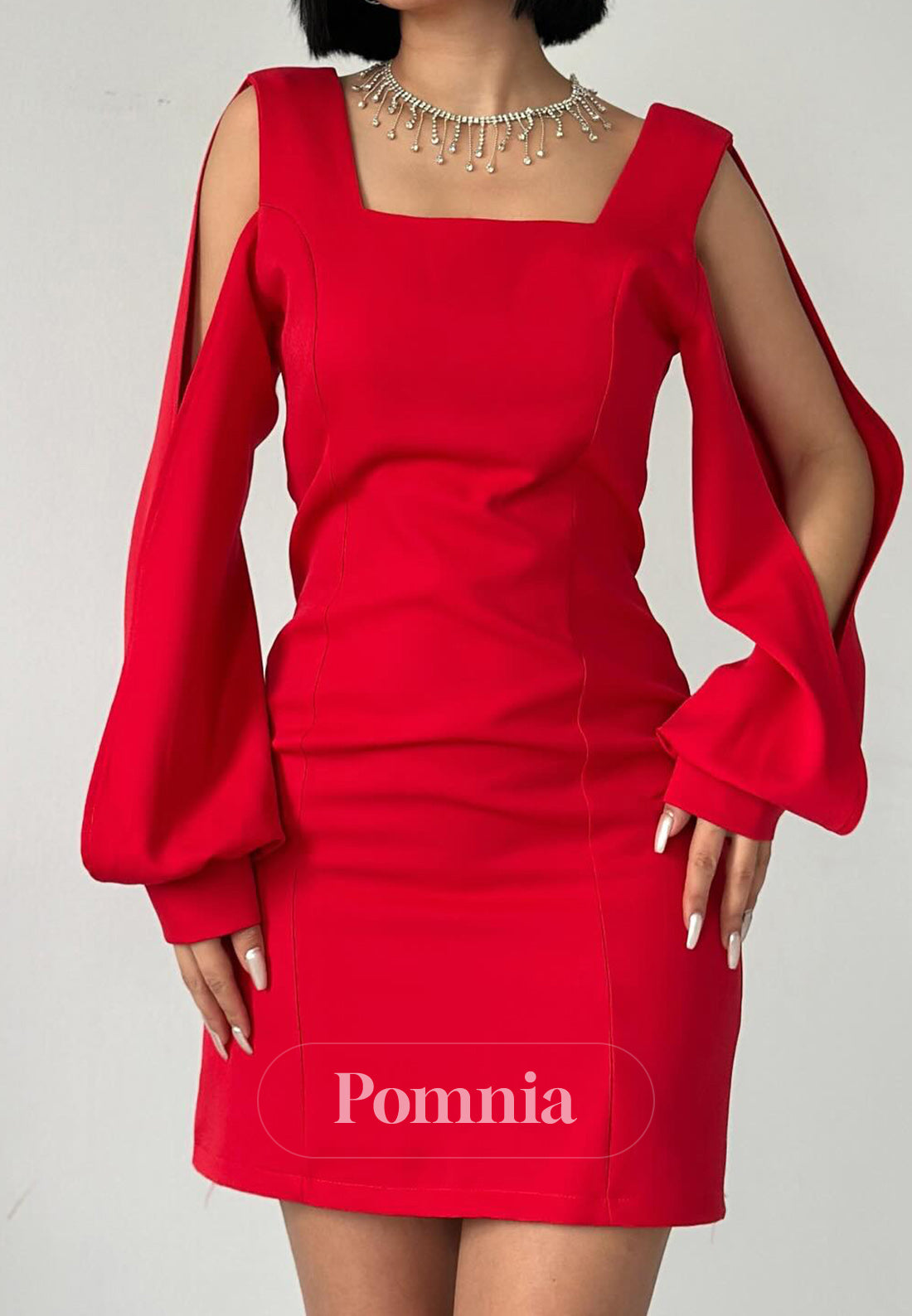 Long Sleeves Square Satin Short Party Dress