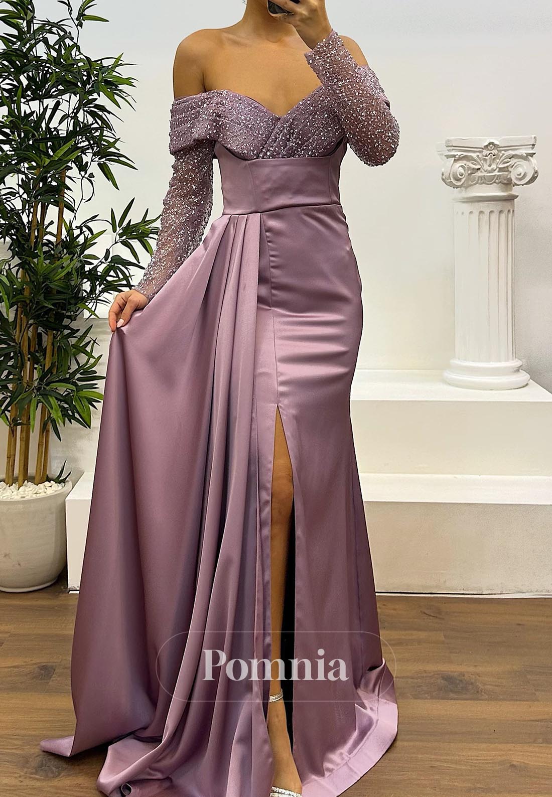 Long Sweetheart Ruched Sequins Evening Dress