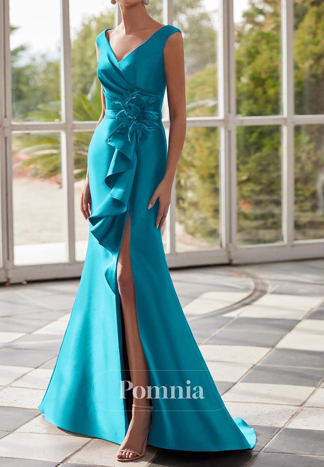 Mermaid Spaghetti Straps V-Neck Ruched Mother of the Bride Dress