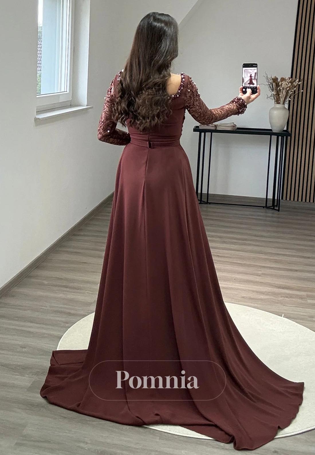 Sheath Long Sleeves Square Sequins Ruched Evening Dress