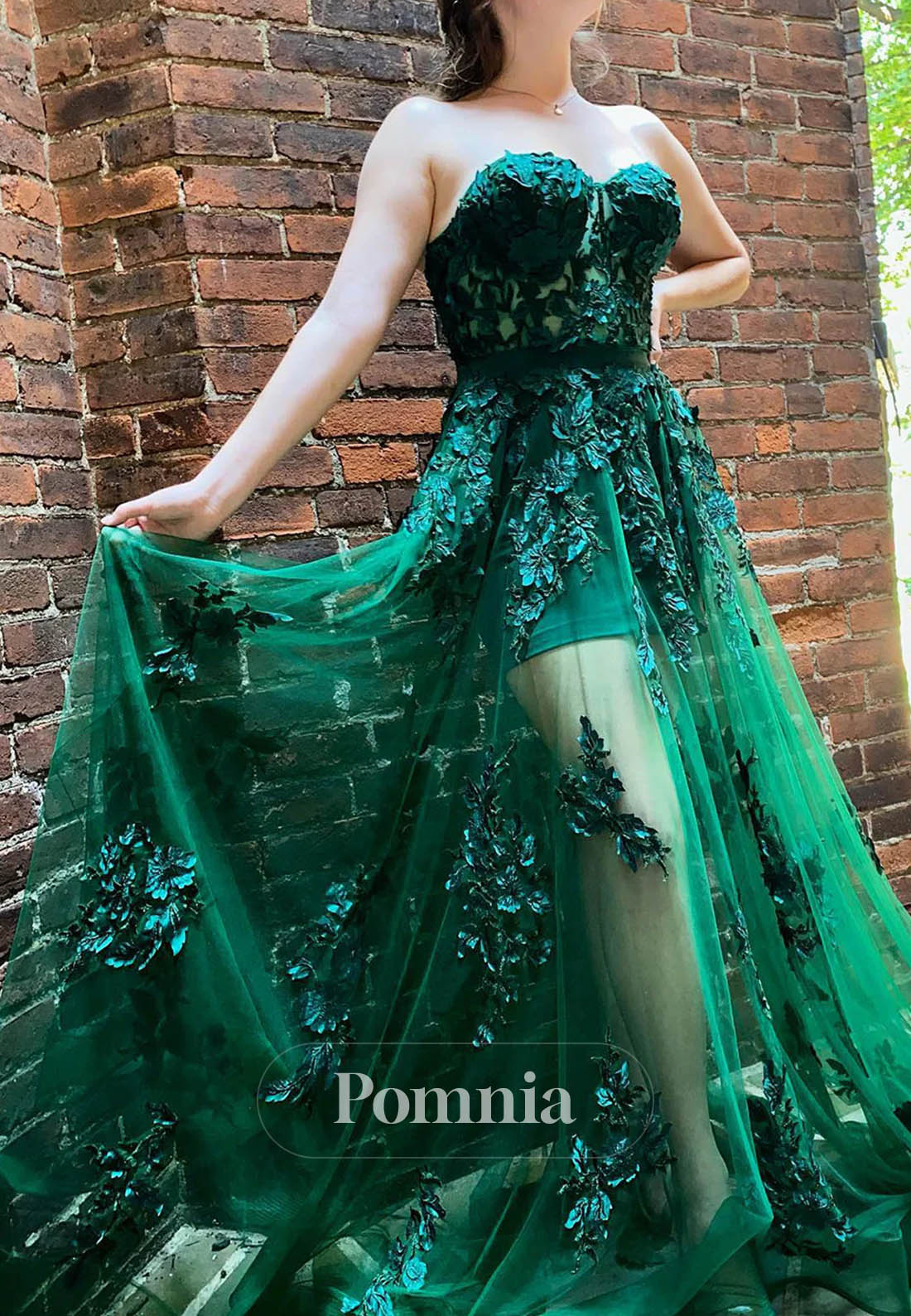 Orange A-Line 3D Floral Appliques Elegant Prom Dress