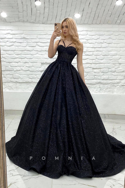 P1026 - Glitter Straps Ball Gowns Sleeveless Prom Party Formal Dress