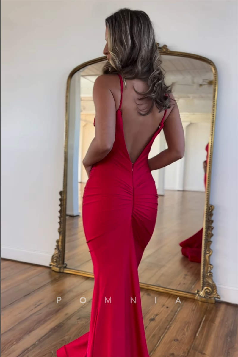 P1716 - Sexy/Hot Spaghetti Straps Mermaid Satin Pleats Long Party Prom Dress