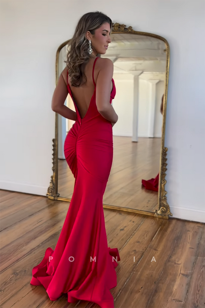 P1716 - Sexy/Hot Spaghetti Straps Mermaid Satin Pleats Long Party Prom Dress