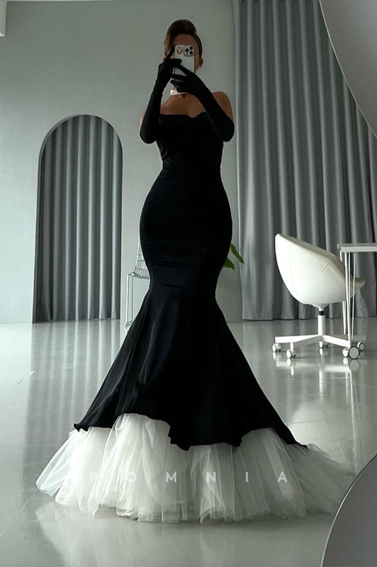 P1973 - Mermaid/Trumpet Strapless Ruched Tulle Long Evening Formal Prom Dress