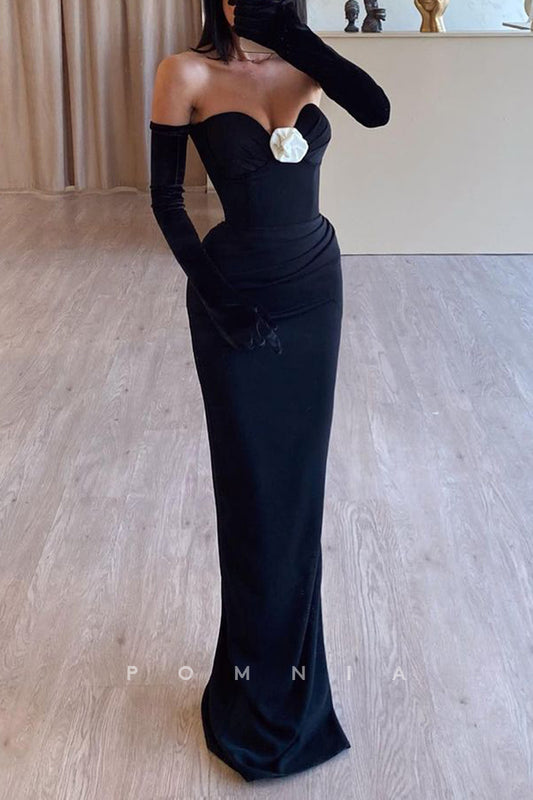 P1992 - Chic Strapless Sweetheart Long Sleeves Sheath Pleated Formal Evening Prom Dress