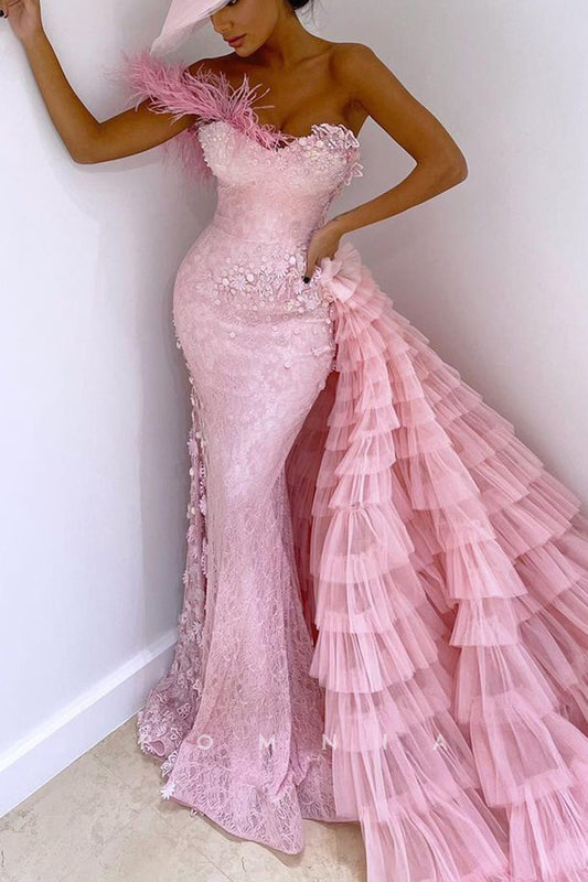 P2051 - Elegant Strapless Mermaid Lace Appliques Sleeveless Long Evening Formal Dress