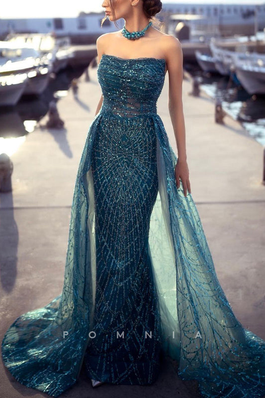P2069 - Stunning Strapless Mermaid Sleeveless Long Prom Evening Formal Dress
