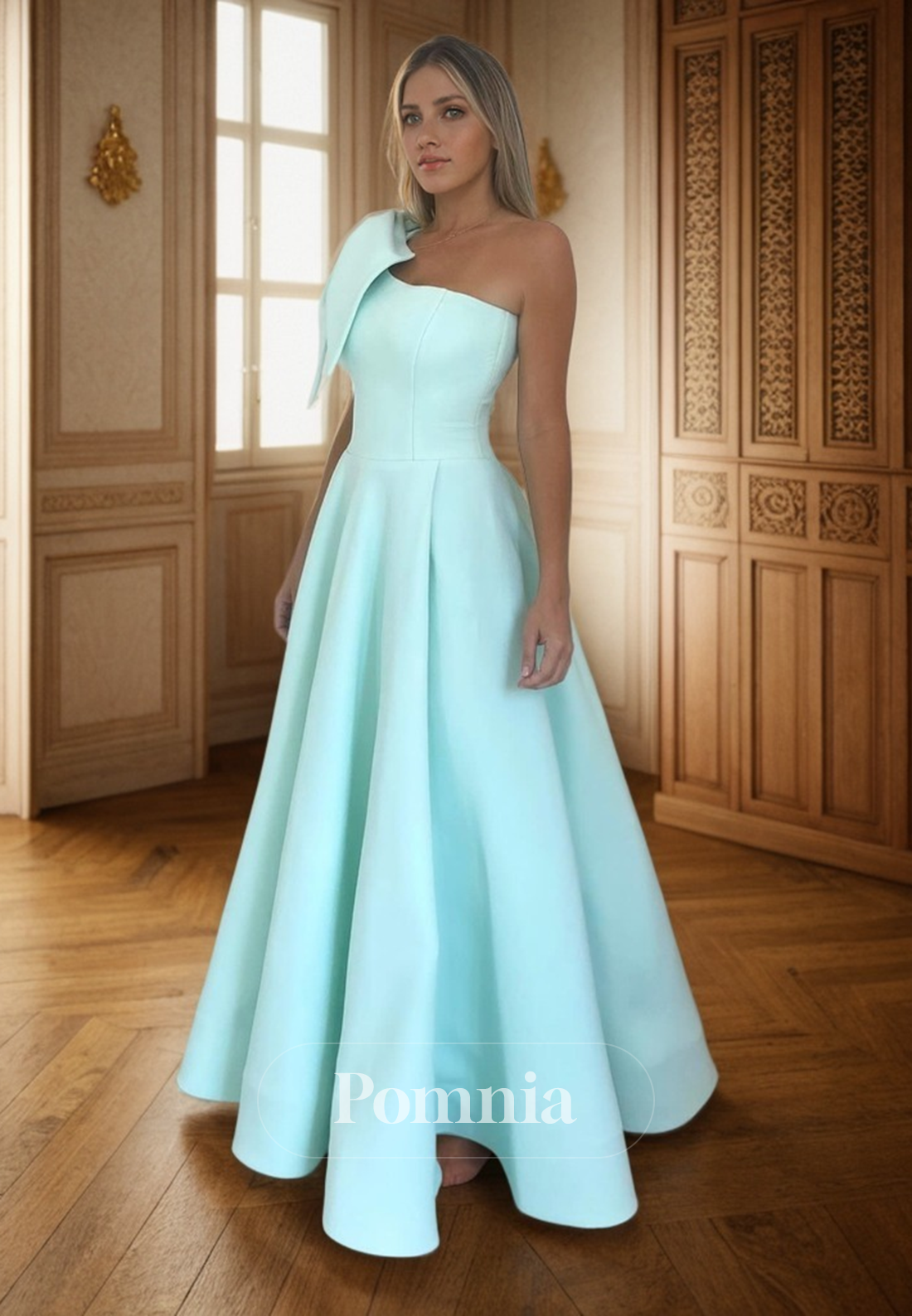 A-Line Empire-Waist One Shoulder Pleated Sleeveless Evening Formal Dress