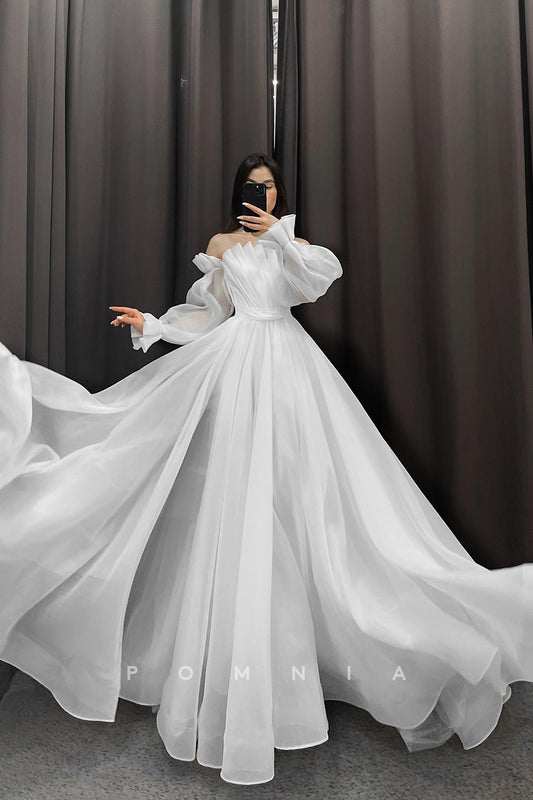 P3008 - Unique Strapless Ruched Long Sleeveles Beach Wedding Dress