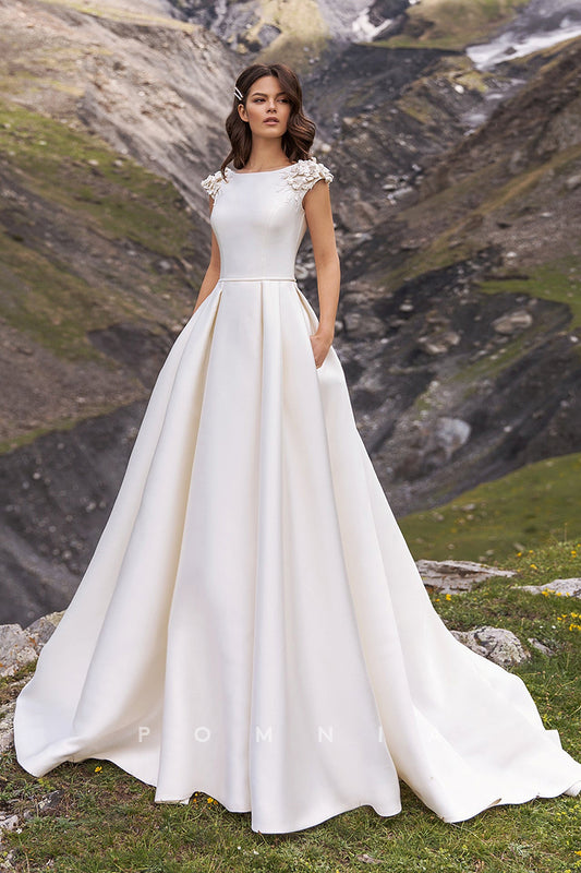 P3065 - A-Line Scoop Pockets Sleeveless Empire-Waist Pleated Appliques Long Beach Wedding Dress