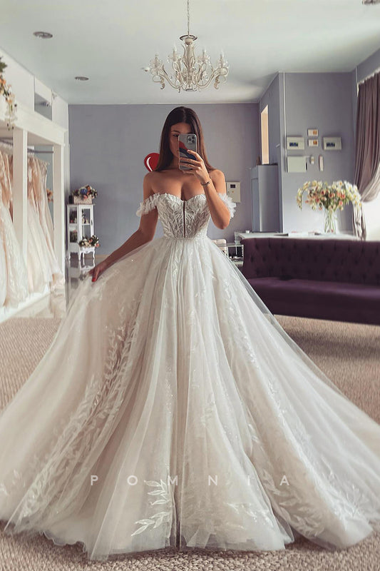 P3070 - A-Line Strapless Appliques Sweetheart Tulle Empire-Waist Bohemian Wedding Gown
