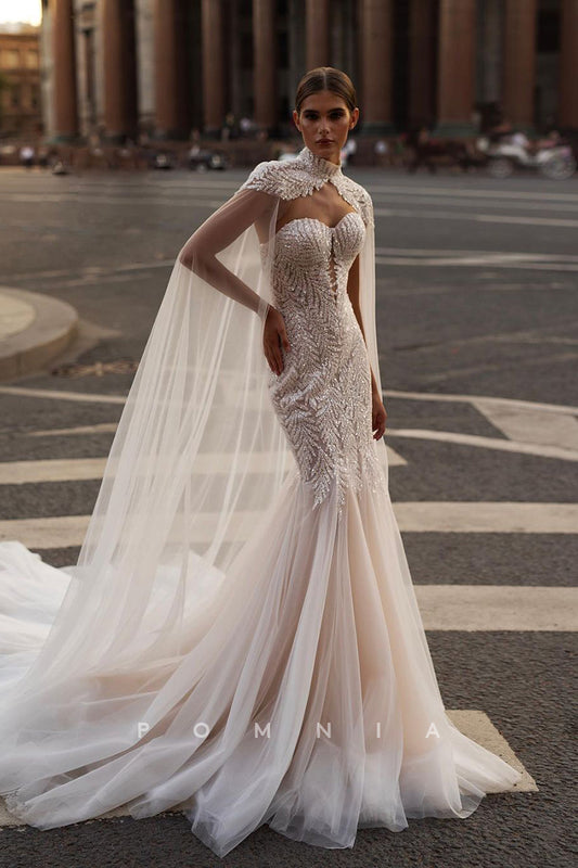 P3081 - Elegant Sweetheart Sequins Appliques Mermaid Tulle Long Bohemian Wedding Dress