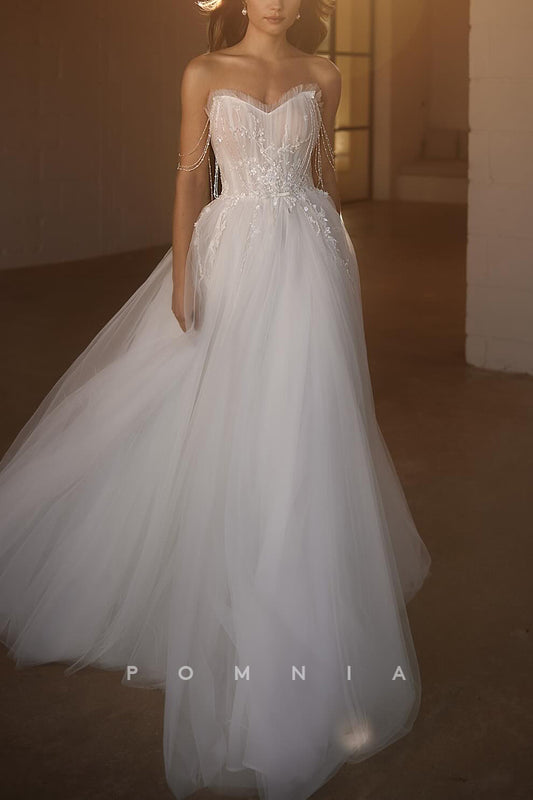 P3168 - Off-Shoulder Empire-Waist A-Line Sleeveless Tulle Bohemian Wedding Dress