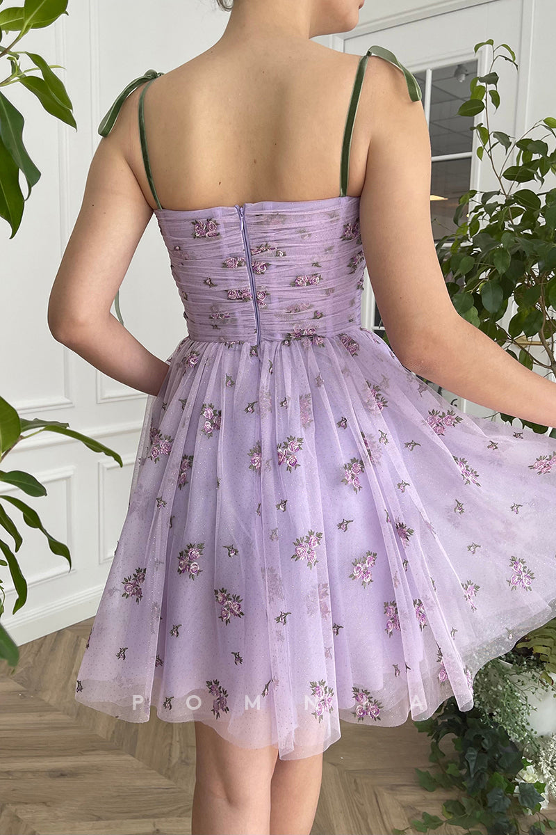 P5079  -Adorable Straps A-Line Appliques Sleeveless Mini Tulle Homecoming/Party Dress