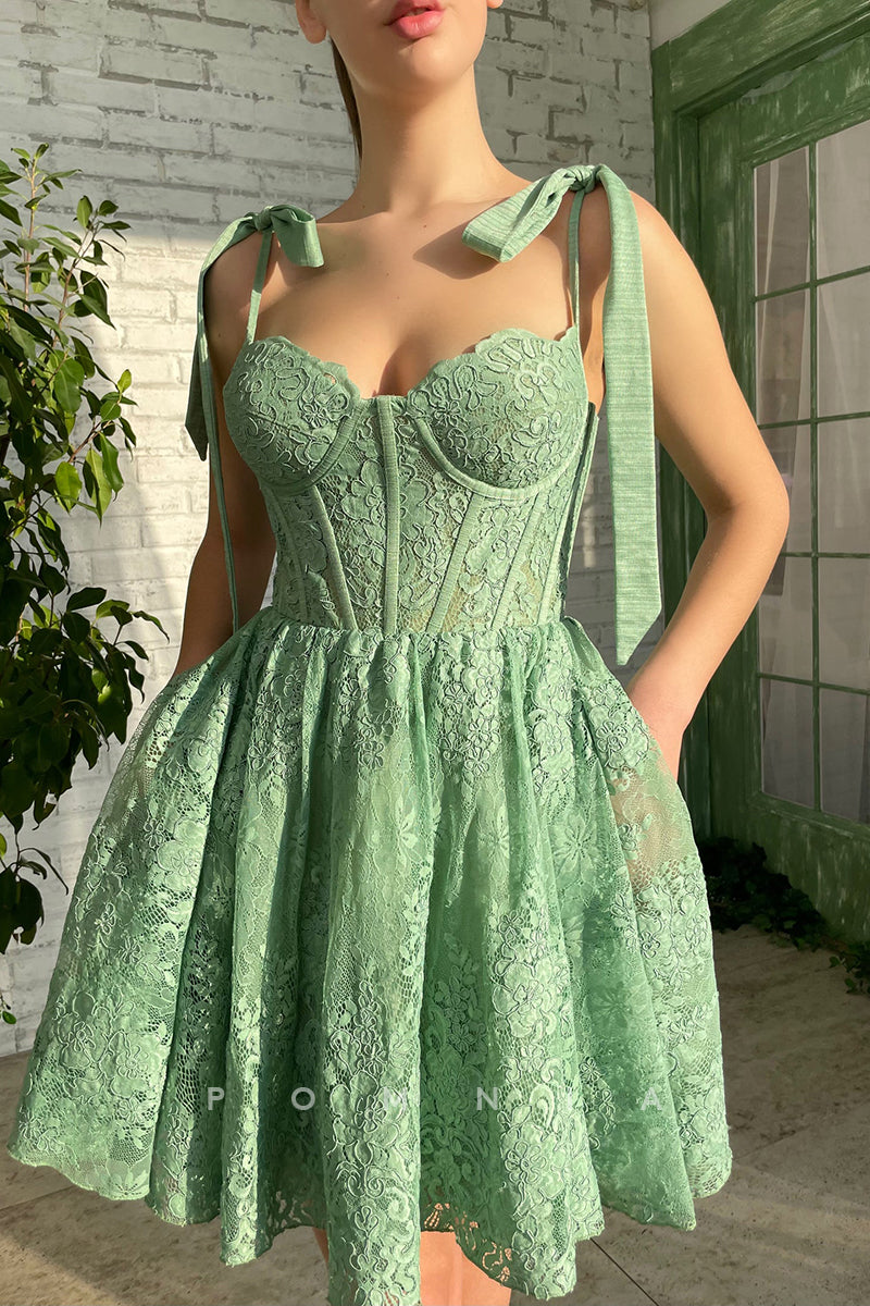 P5085 - Elegant A-Line Straps Lace Appliques Sleeveless Short Homecoming Party Dress